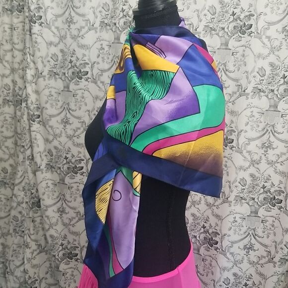 Square Picasso style Scarf Vintage 34x34" - Picture 3 of 15